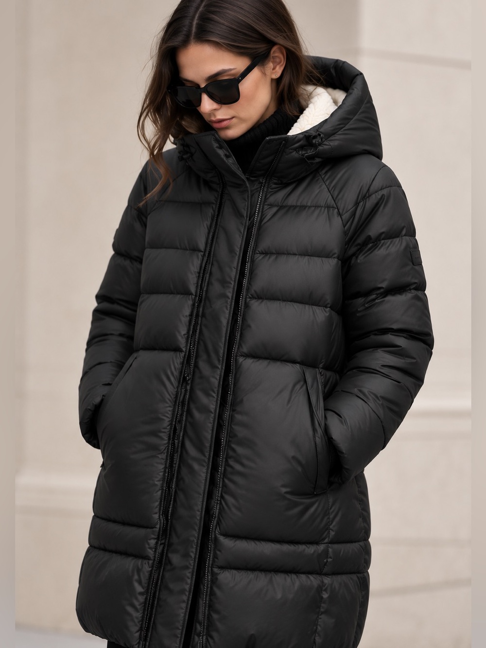 Hunter Almond Water Repellent Faux Shearling Lined Hooded Puffer Jacket size sma